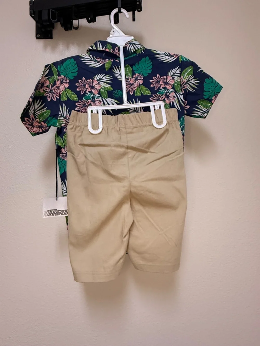 2 PC 100% Cotton Boys Hawaiian Shirt & Shorts Set‎ Blue Green Pink Tan Size 8